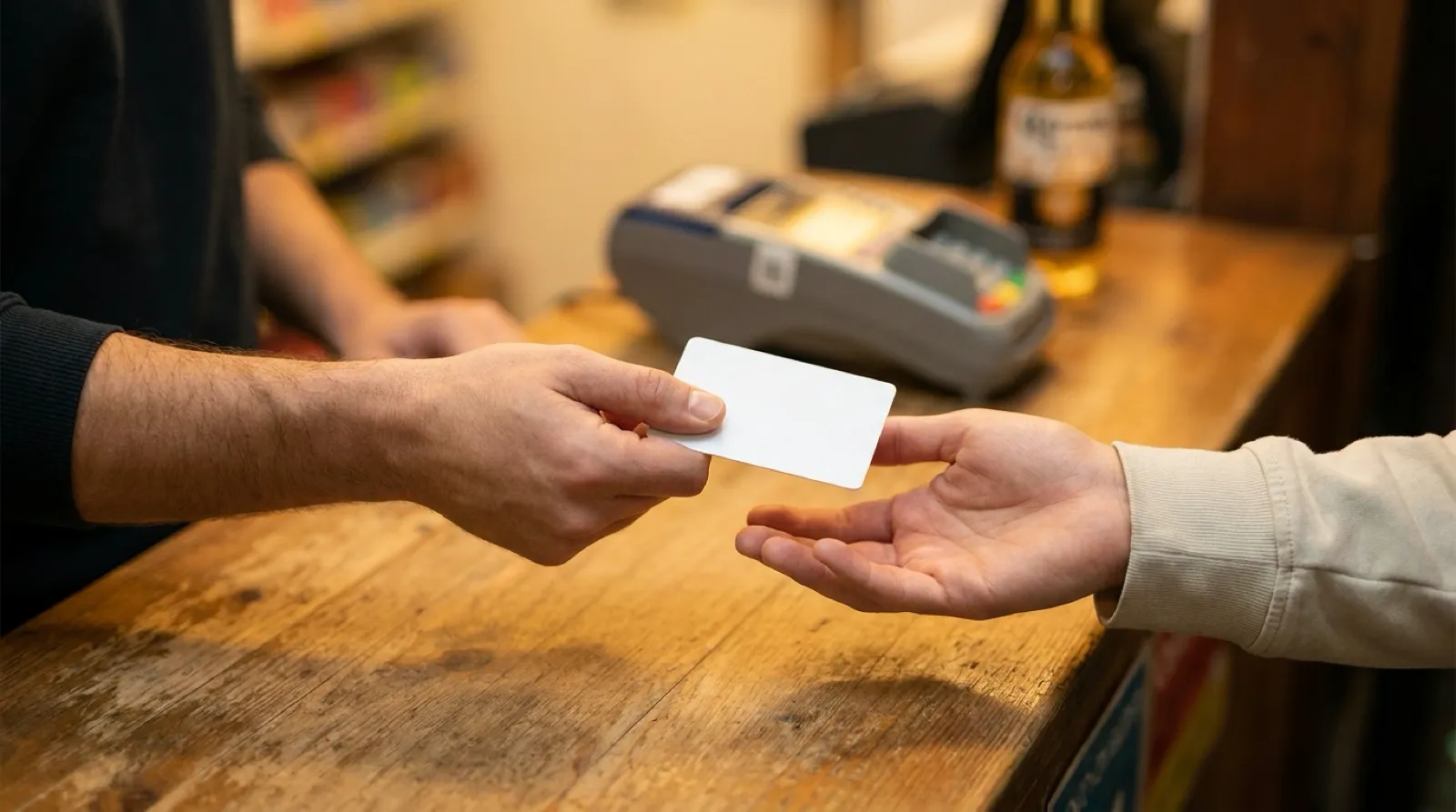AI-generated illustration of an identity card being shown at a counter for an age check