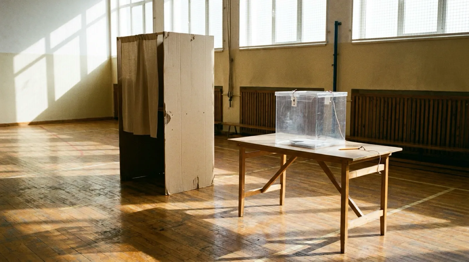 AI-generated illustration of a polling booth and ballot box