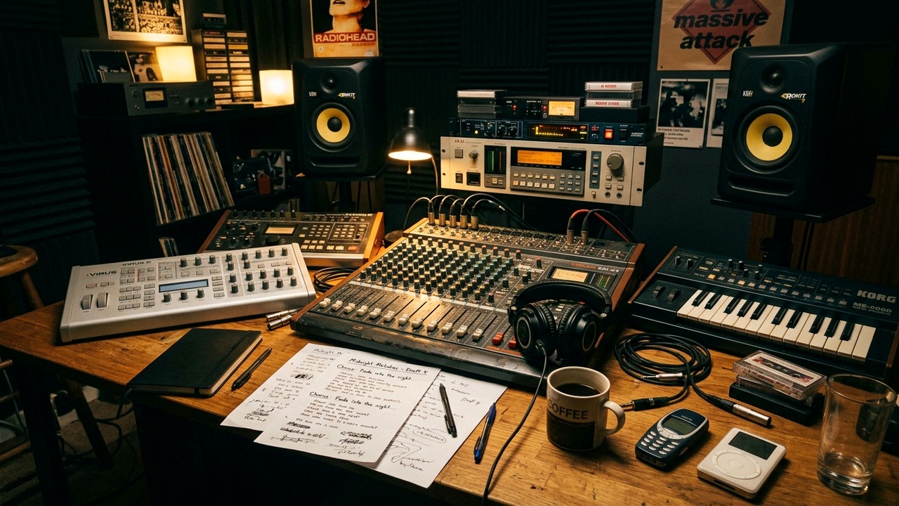 2006年デビュー当時の音楽作業室のアナログミキサーとシンセサイザー