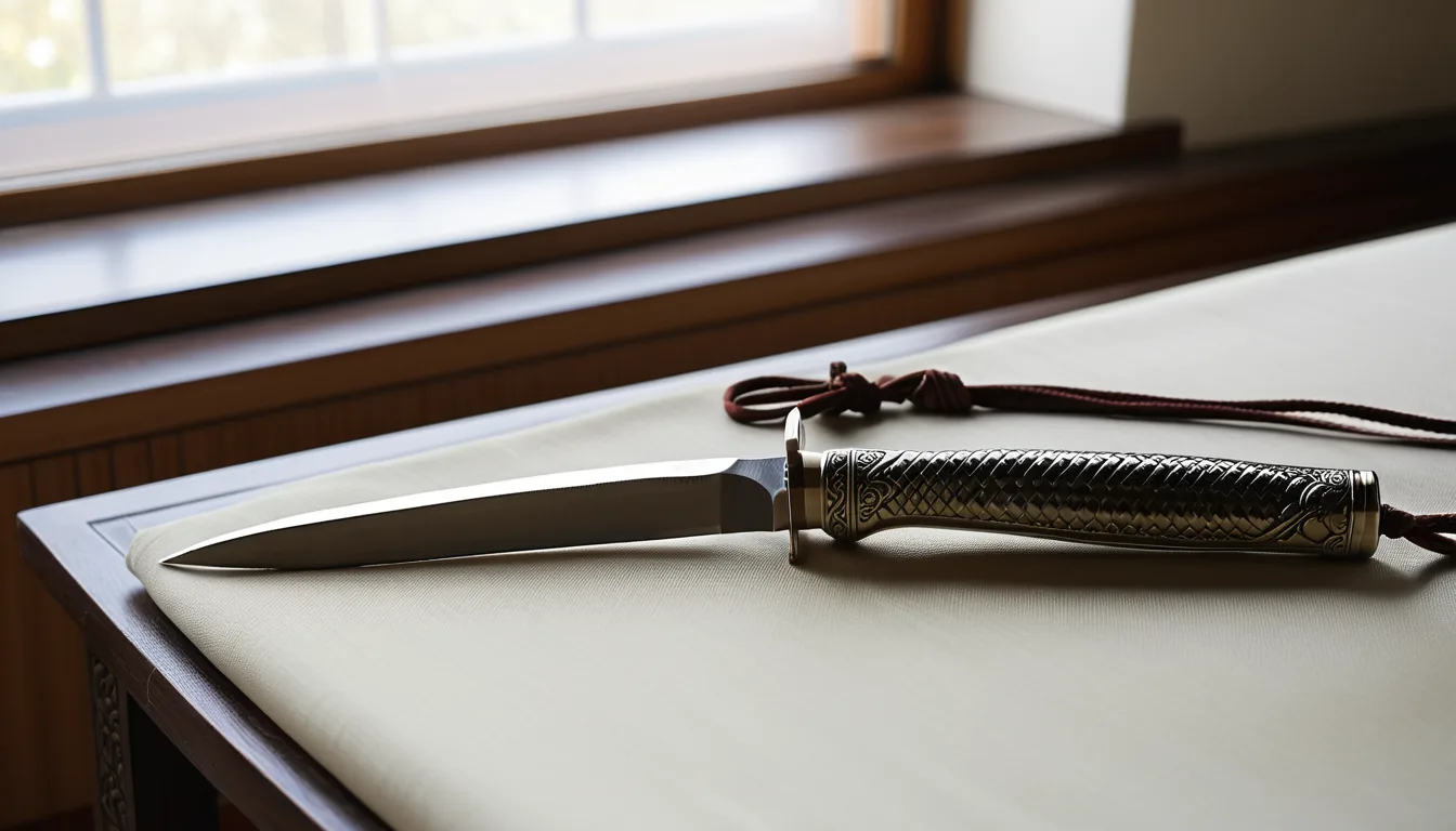AI-generated illustration of a small knife sheath hanging from a hanbok jacket tie