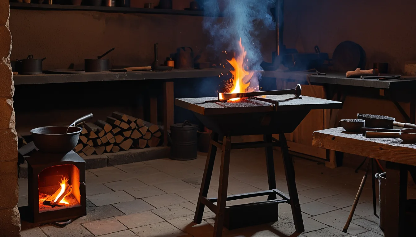 AI-generated illustration of glowing steel on a blacksmith’s anvil