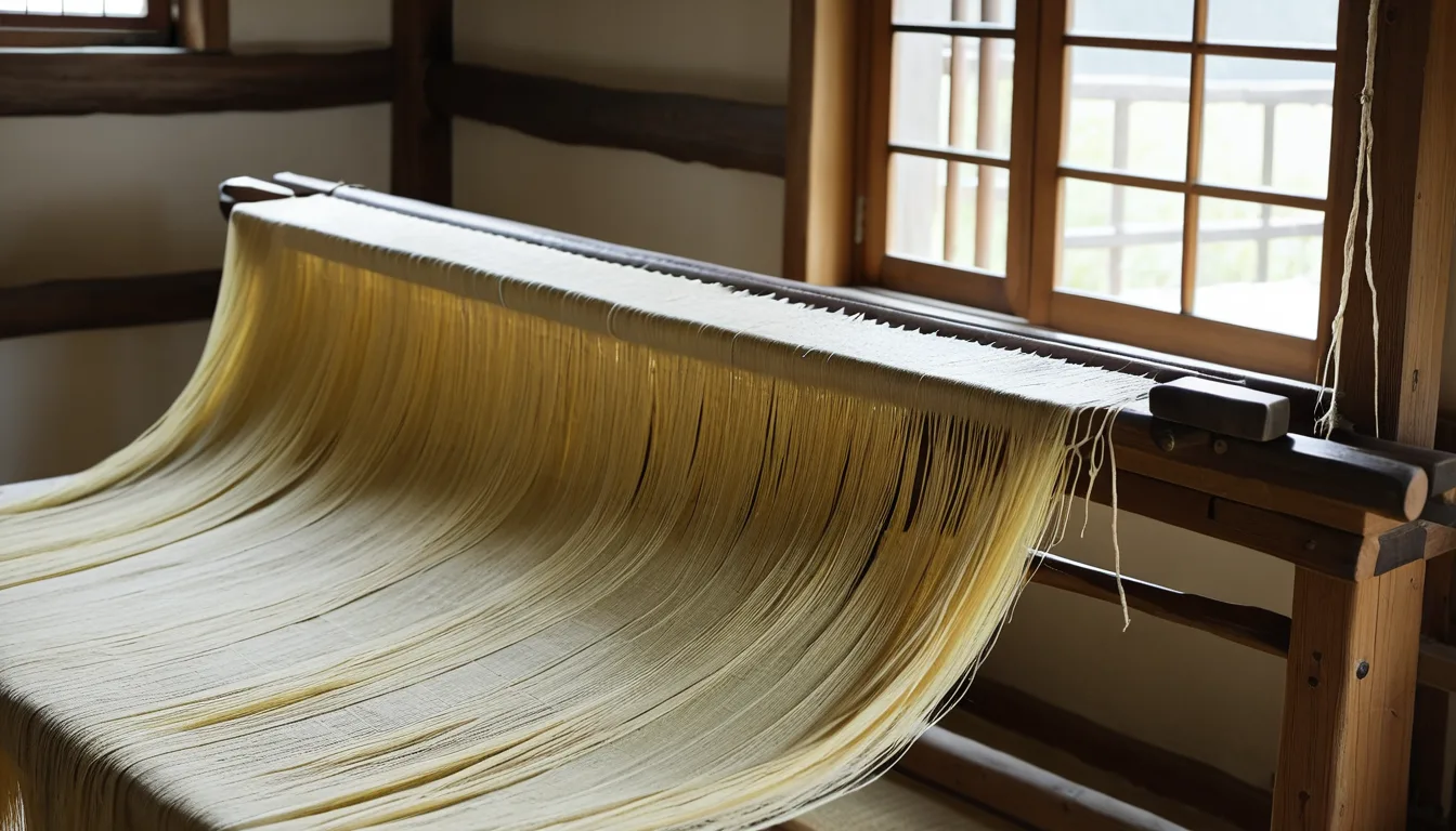 AI-generated illustration of pale yellow hemp cloth on a loom