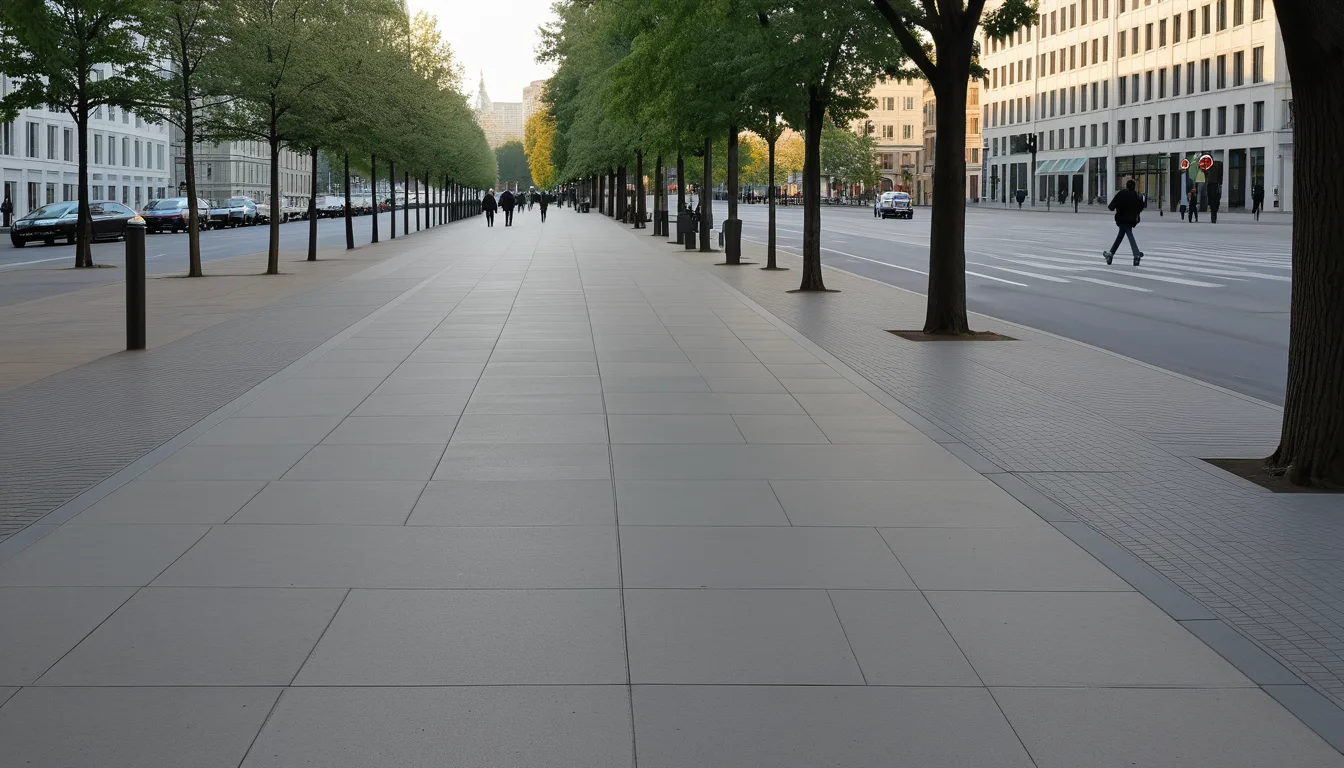 AI-generated illustration of pedestrians walking on the right side of a sidewalk
