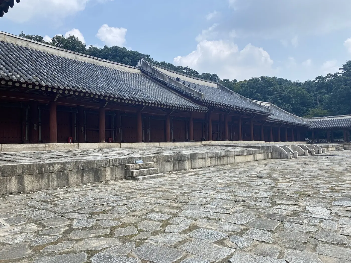 Jongmyo’s Yeongnyeongjeon hall beside its wide stone-paved terrace