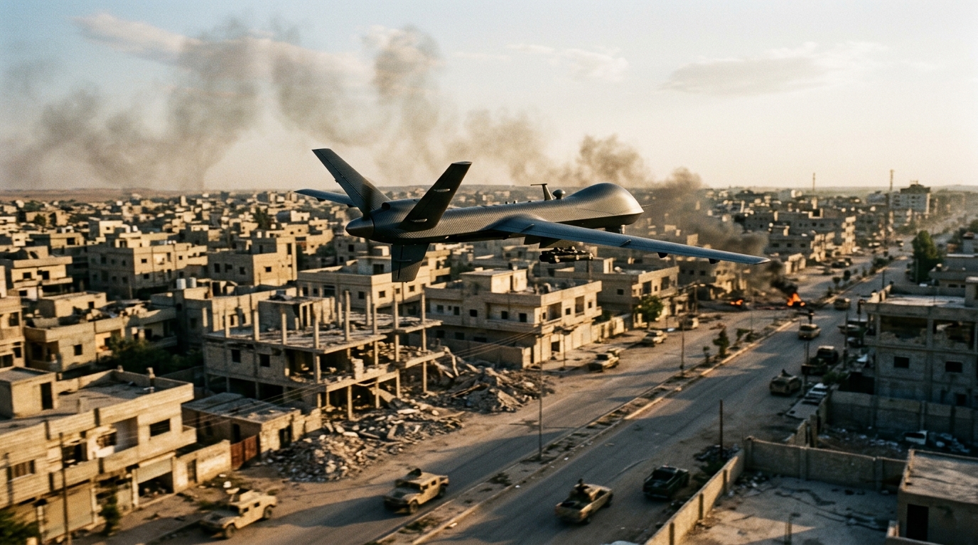 Futuristic drone and UN assembly