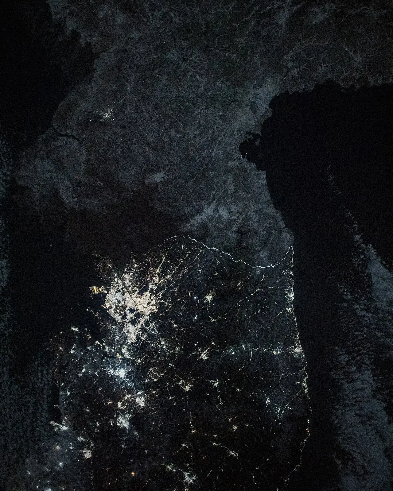 Korean Peninsula at night from the ISS, with the bright Seoul area