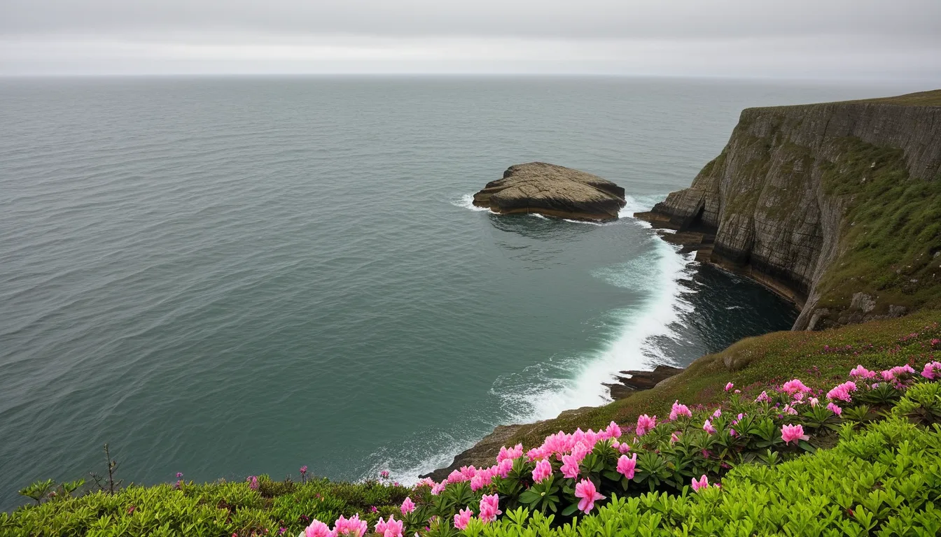 AI-generated illustration of a tall rocky cliff meeting the sea