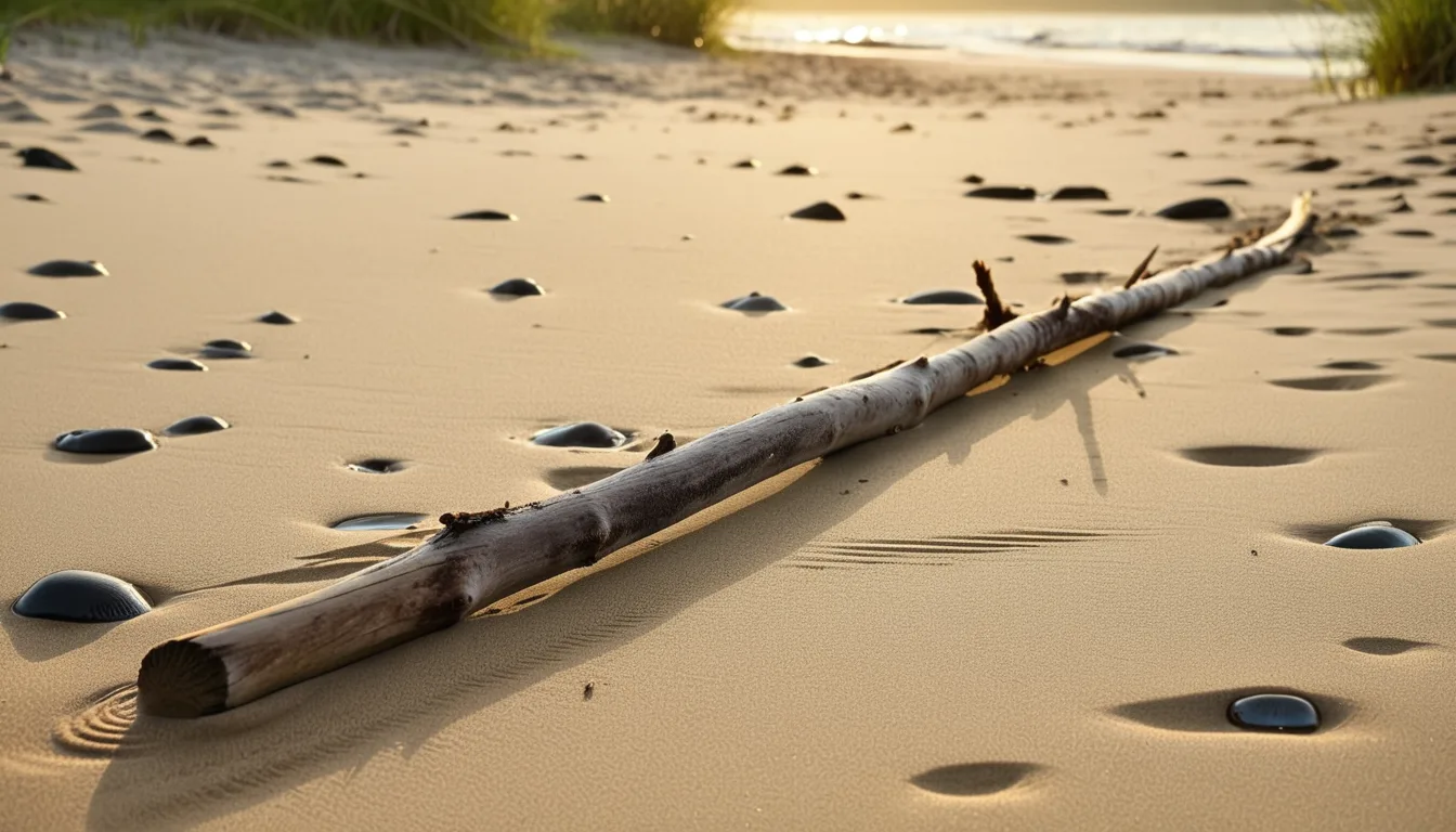 AI-generated illustration of a dry wooden stick lying on the sand