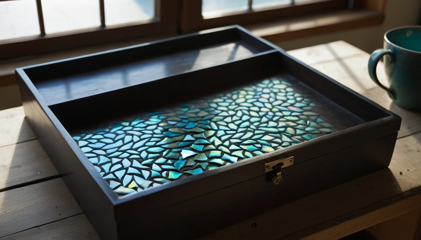 AI-generated illustration of the sheen of mother-of-pearl set into a lacquered surface