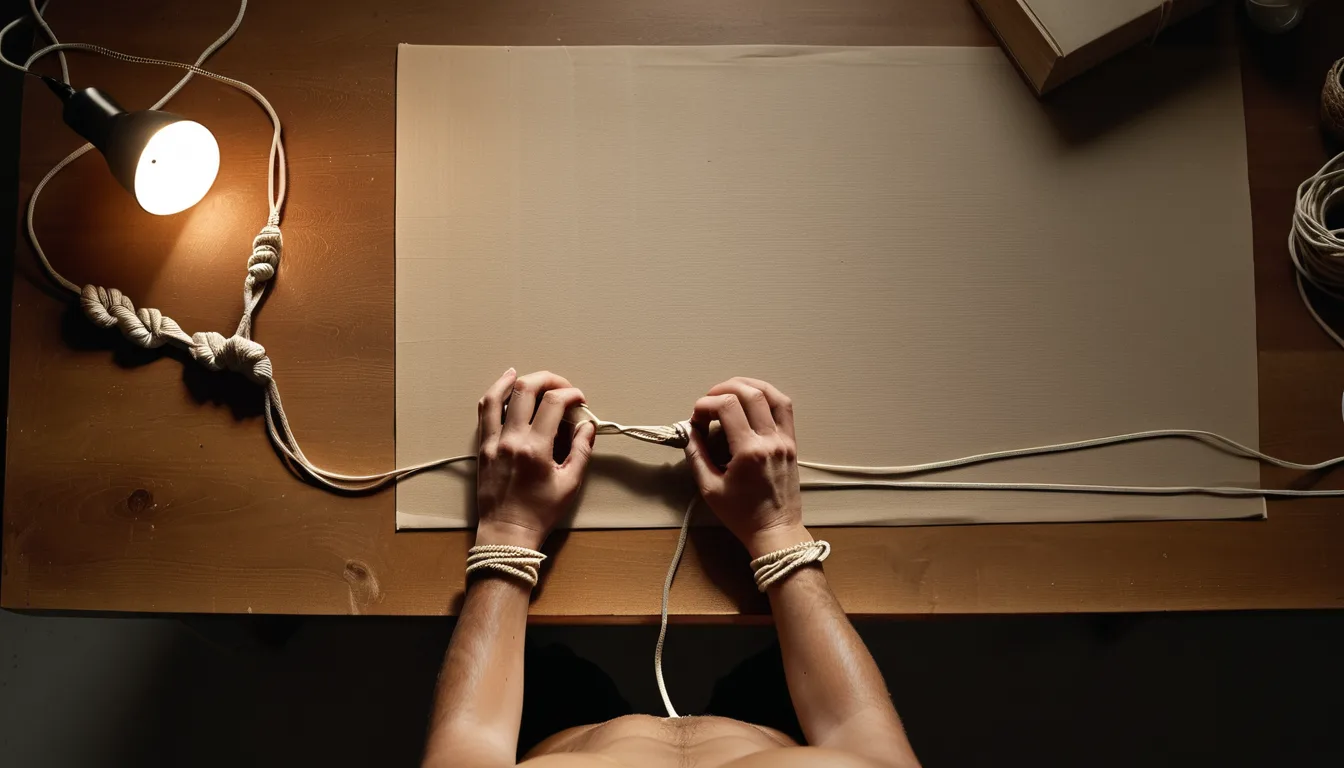 AI-generated illustration of hands tying knots in silk cord