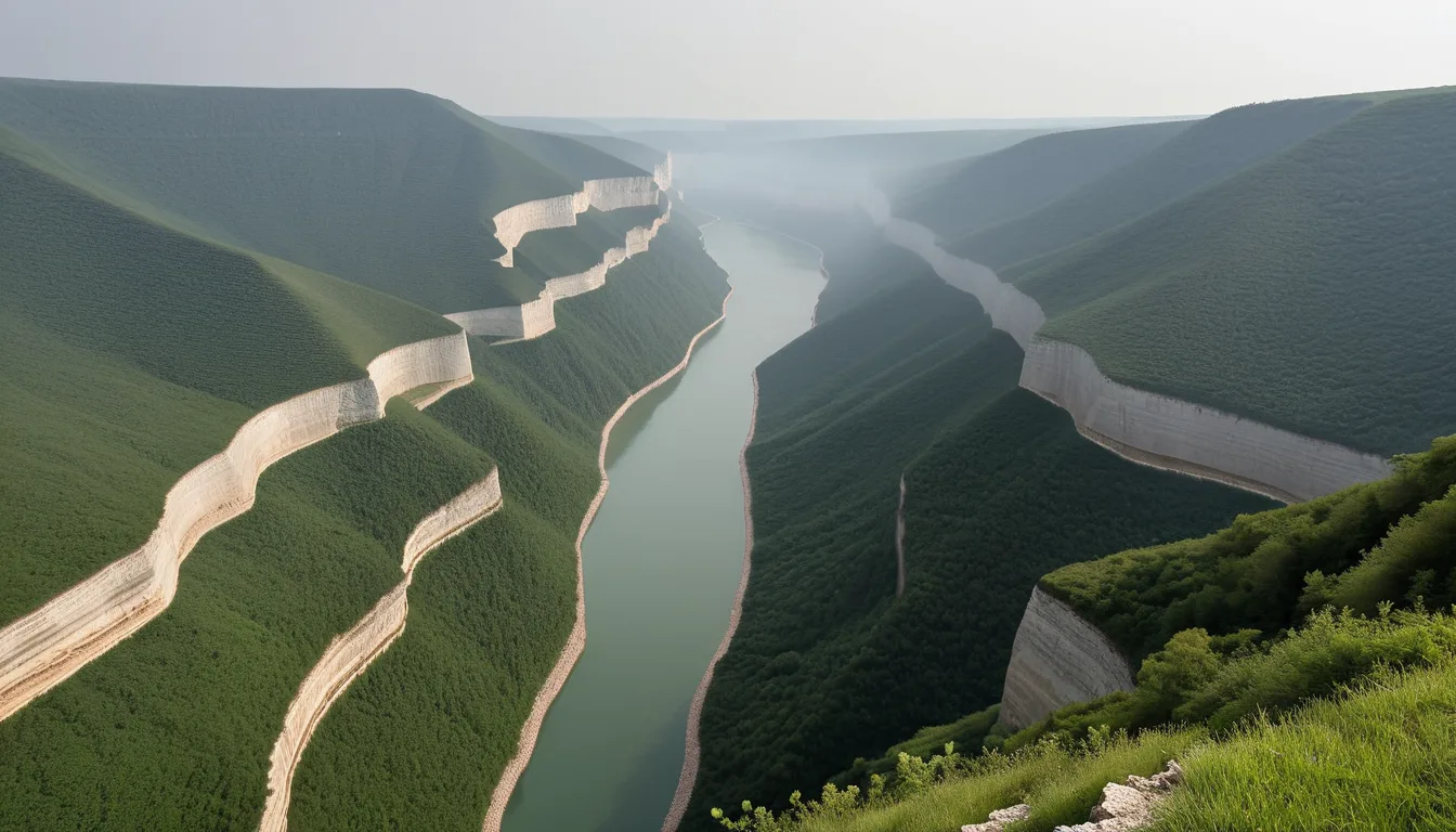 AI-generated illustration of a narrow channel cut through bedrock
