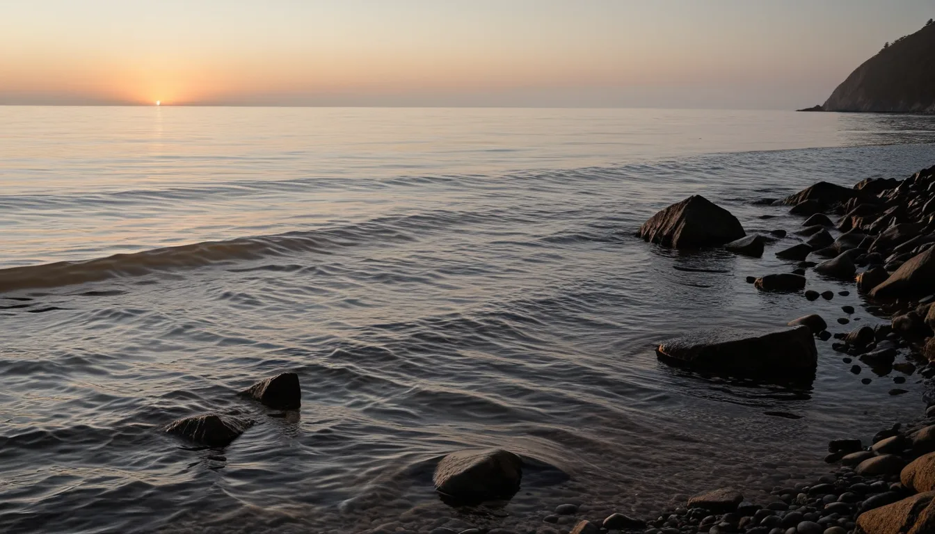 AI-generated illustration of an early-morning shoreline on the East Sea