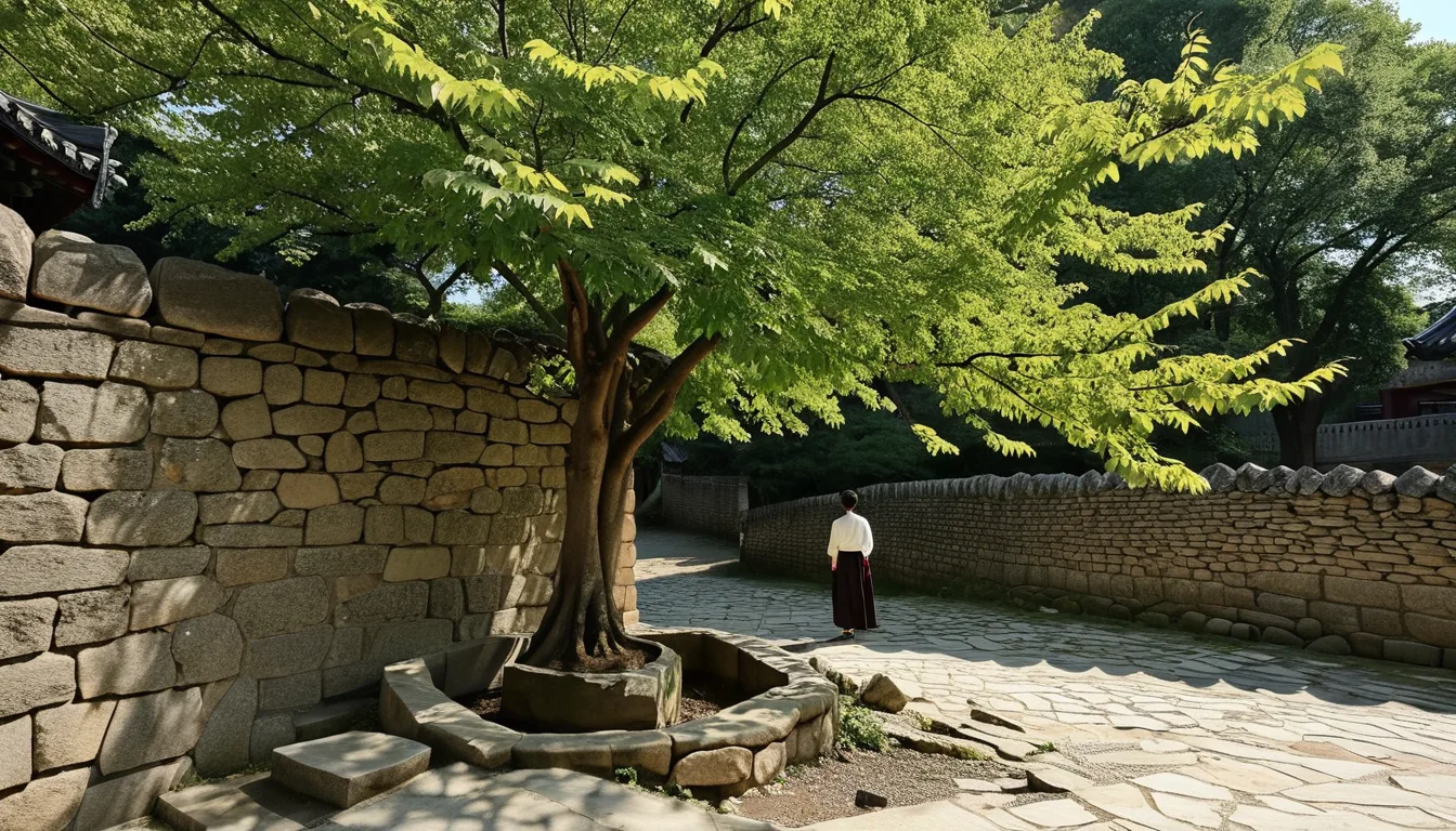 AI-generated illustration of the Seonjamdan altar site in Seoul with a mulberry tree
