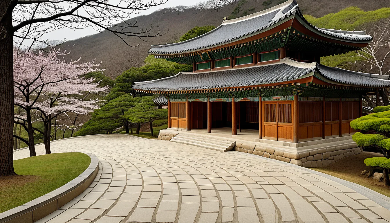 AI-generated illustration of The exterior of Jeonggakwon at Dongguk University
