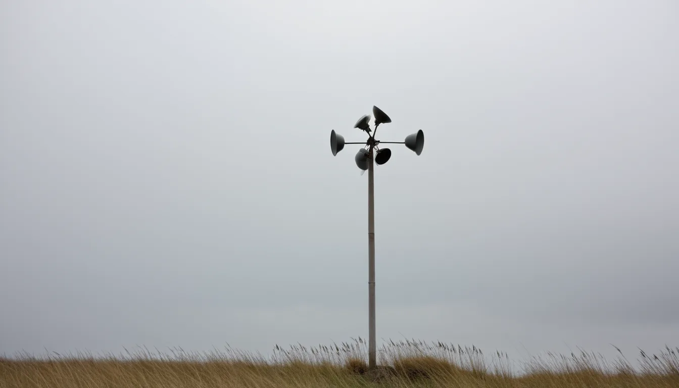 AI-generated illustration of a weather station anemometer under an overcast sky