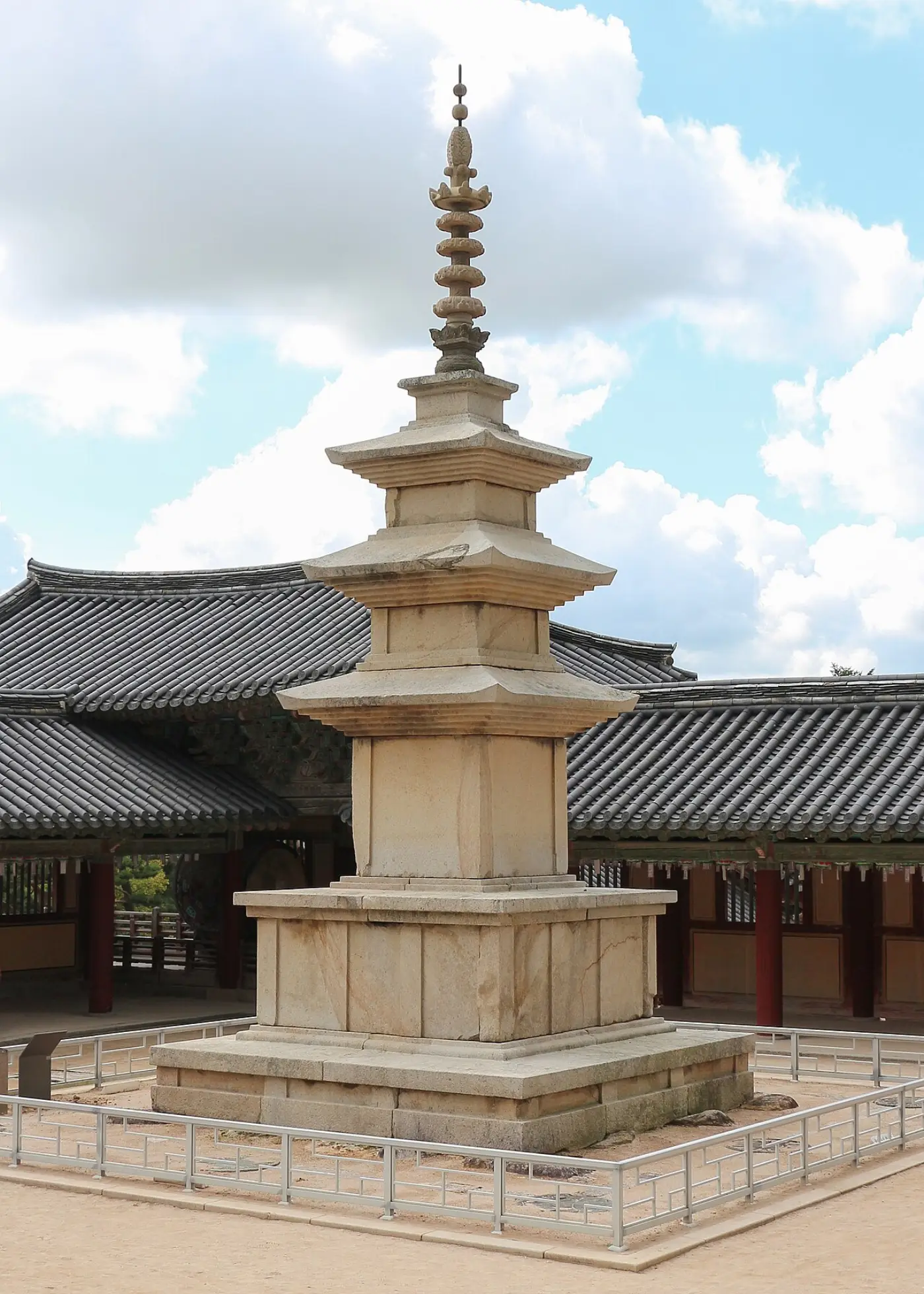 The three-story granite Seokgatap pagoda standing in the courtyard of Bulguksa Temple