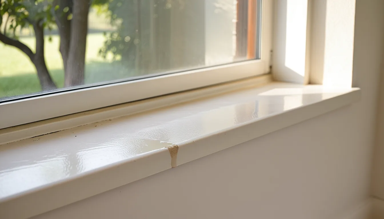 AI-generated illustration of fine dust settled on a window ledge